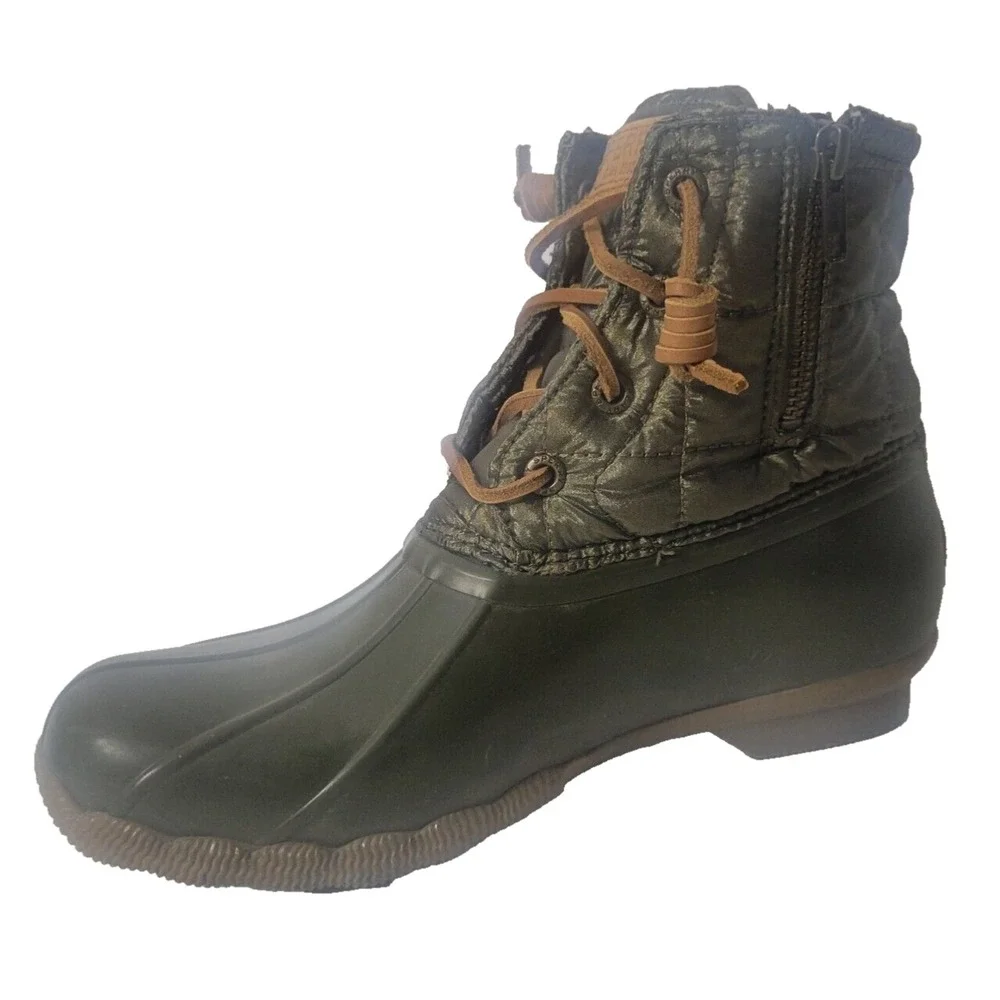 Sperry Top-Sider Women Size 6 Saltwater Shiny Duck Boots Quilted Olive STS80753